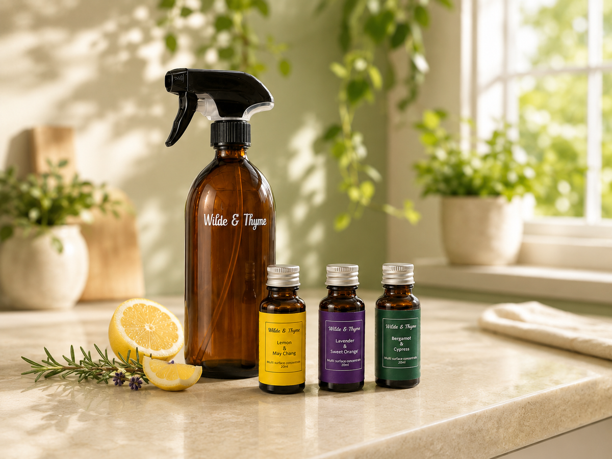 Wilde and Thyme reusable cleaning bottle and concentrates