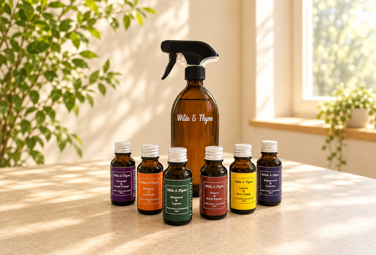 Wilde and Thyme reusable bottle with fragrance concentrates